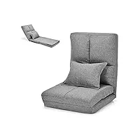 costway chaise longue réglable fauteuil relax de sol matelas pliant, canapé paresseux avec pouf confortable et dossier ajustable de 5 positions pour méditation, lecture,jusqu’à 100kg (gris)