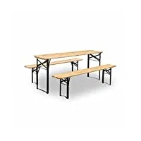 alice's garden - table en bois 180cm avec 2 bancs – bayonne – esprit brasserie. pliable. 6 personnes