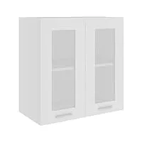 vidaxl armoire suspendue verre placard armoire de rangement murale meuble de cuisine avec 2 etagères maison intérieur blanc 60x31x60 cm aggloméré