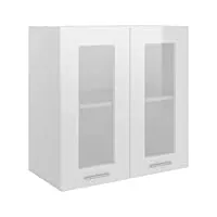 vidaxl armoire suspendue verre placard armoire de rangement murale meuble de cuisine avec 2 etagères maison intérieur blanc brillant 60x31x60 cm aggloméré