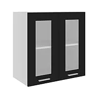 vidaxl armoire suspendue verre placard armoire de rangement murale meuble de cuisine avec 2 etagères maison intérieur noir 60x31x60 cm aggloméré