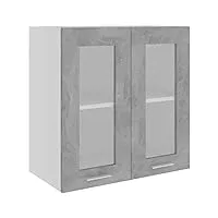 vidaxl armoire suspendue verre placard armoire de rangement murale meubles de cuisine avec 2 etagères maison intérieur gris béton 60x31x60 cm aggloméré