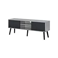 meuble tv design support télé banc avec 2 portes et 2 Étagères panneau de particules mélaminé pieds en bois avec revêtement pvc 120 x 30 x 47 cm noir gris clair
