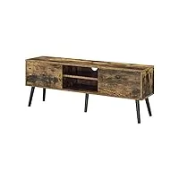 meuble tv design support télé banc avec 2 portes et 2 Étagères panneau de particules mélaminé pieds en bois avec revêtement pvc 120 x 30 x 47 cm bois foncé noir