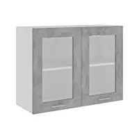 vidaxl armoire suspendue verre meubles de rangement placard armoire de rangement murale meuble de cuisine intérieur gris béton 80x31x60 cm aggloméré