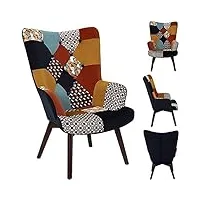 home deco factory fauteuil chaise patchwork, bois d'hévéa, multicolore, 65x74x100 cm - hauteur d'assise : 40 cm