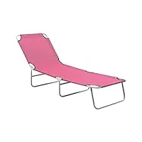vidaxl chaise longue pliable transat de patio bain de soleil d'extérieur chaise longue de terrasse transat de jardin acier et tissu rose