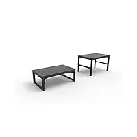 koll living lyon table de jardin en graphite hauteur réglable comme table à manger ou table de salon aspect rotin avec plateau en résine aspect bois