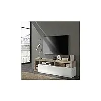tousmesmeubles meuble tv 1 abattant 2 niches blanc laqué brillant/bois fumé - ischia - l 184 x l 42 x h 58 cm - neuf