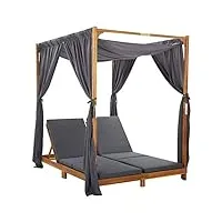 tidyard chaise longue double avec rideaux et coussins transat pour 2 personnes de jardin ou patio bois d'acacia