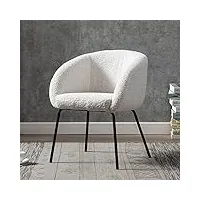 wahson fauteuil de coiffeuse en fausse fourrure, fauteuil de salon avec pied métal fauteuil en bouclette fauteuil chambre pour salon (blanc-fausse fourrure)