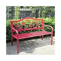 creative ldf banc en métal extérieur de patio de banc de jardin de 130cm pour 2 places, banc de meubles de jardin en acier avec accoudoirs, rouge