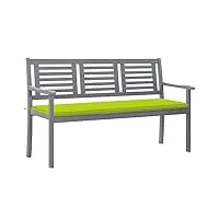 vidaxl eucalyptus banc de jardin 3 places avec coussin banc de terrasse meuble d'extérieur banc de patio meuble de jardin 150 cm gris