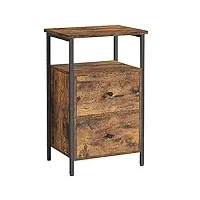 vasagle table de chevet, table de nuit, bout de canapé 2 tiroirs, pour chambre, salon, style industriel, marron rustique et noir let521b01
