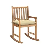 vidaxl chaise à bascule avec coussin fauteuil de jardin chaise à bascule de patio terrasse extérieur salon blanc crème bois de teck solide