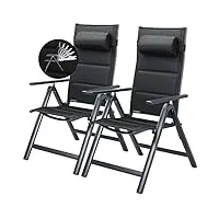 casaria set de 2 chaises de jardin aluminium dossier réglable 8 positions rembourrage max. 120kg chaise à dossier haut chaise pliante terrasse anthracite