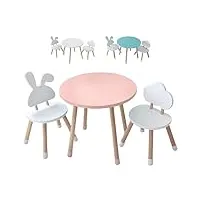 kywai® table enfant avec chaise. table chaise enfant. mobilier de qualité en bois. bureau pour chambre d'enfant, petite table ronde stimulant la créativité et l'apprentissage (rose)