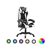 vidaxl fauteuil de jeux vidéo avec led fauteuil de bureau chaise de course chaise d'ordinateur fauteuil inclinable rvb blanc et noir similicuir