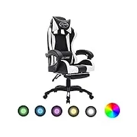 vidaxl fauteuil de jeux vidéo avec led fauteuil de bureau chaise de course fauteuil inclinable chaise d'ordinateur rvb blanc et noir similicuir