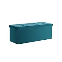 hnnhome pouf en velours - coffre à jouets avec couvercle - repose-pieds pliable pour salon, chambre à coucher - bleu sarcelle - taille xl (110 x 40 x 40 cm)