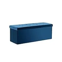 hnnhome pouf en velours - coffre à jouets avec couvercle - repose-pieds pliable pour salon, chambre à coucher - bleu marine - taille xl (110 x 40 x 40 cm)