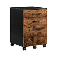 hoobro caisson de bureau 3 tiroirs, meuble de rangement pour dossier, placard de rangement mobile, avec 5 roulettes, stable, style industriel, marron rustique et noir ebf02wj01g1