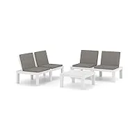 vidaxl salon de jardin 3 pcs avec coussins mobilier de patio meubles de terrasse mobilier de jardin meubles d'extérieur plastique blanc