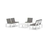 vidaxl salon de jardin 4 pcs avec coussins meubles de terrasse mobilier de patio meubles d'extérieur mobilier de jardin plastique blanc
