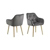 ac design furniture bentley lot de 2 chaises de salle à manger gris foncé, fauteuil, chaises de cuisine modernes, chaises rembourrées en velours, chaises en velours 2 pc, h: 83 x l: 58 x p: 55 cm