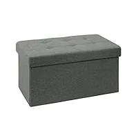 brian & dany pouf coffre de rangement boîte tabouret pliant banc pouf de pliable tissu en lin, 76 x 38 x 38 cm, gris foncé