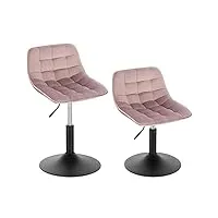 woltu lot de 2 tabourets réglables chaises pour travail chaises de salle à manger tabouret de maquillage chaise pivotante en velours pour bureau domicile magasin, hauteur réglable de 38-49.5 cm, rose