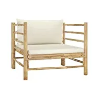 vidaxl canapé de jardin avec coussins fauteuil d'extérieur canapé de patio meuble de terrasse fauteuil de jardin blanc crème bambou