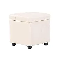 xbcdx pouf de style européen, boîte de rangement en cuir pouf cube de rangement polyvalent siège de tabouret en bois adapté au bureau salon chambre-42x42x40cm (17x17x16inch) -creamy-white