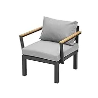 gartenfreude aluminium sessel ambience, gestell dunkelgrau, kissen grau, wpc-streben teakfarben fauteuil, gris foncé/gris/teck