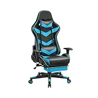 yaheetech chaise de bureau ergonomique hauteur réglable fauteuil gaming avec appui-tête soutien lombaire ajustables accoudoir réglable siège pivotant charge de 140kg néon bleu