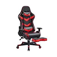 yaheetech chaise de bureau ergonomique fauteuil gaming hauteur réglable avec appui-tête soutien lombaire ajustables accoudoir réglable siège pivotant charge de 140kg noir rouge
