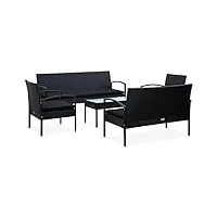 tidyard salon de jardin 5 pcs avec coussins, ensemble à dîner extérieure table de jardin avec chaise résine tressée noir