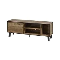 altobuy karmina - meuble tv 1 porte 3 niches aspect bois et métal