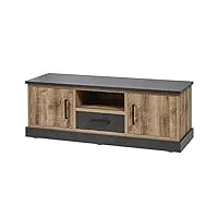 altobuy jenna - meuble tv 2 portes aspect bois et métal poudré noir