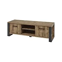 altobuy kora - meuble tv 2 portes aspect bois et métal poudré noir