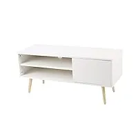 kaca meuble tv blanc moderne, meuble tv en bois avec 1 armoires de rangement et 2 étagères ouvertes, pour les meubles de salon à la maison