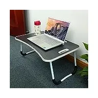 table de lit réglable pour ordinateur portable, table de bureau pliable avec porte-gobelet, pas de montage nécessaire, taille 27.9 cm de haut/60 cm de long (noir)