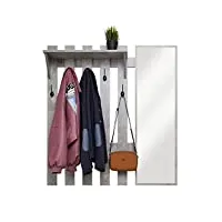 meerveil porte manteau mural avec miroir, 5 crochets pour manteau avec Étagère mural industriel pour le couloir l'entrée, 100 x 22 x 106 cm (gris)