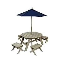 kidkraft table de jardin octogonale pour enfants, table d'extérieur avec tabourets et parasol en bois pour l'extérieur, salon de jardin extérieur pour enfants, 20176