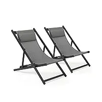 mondeer lot de 2 chaise longue pliable, coton bains de soleil fauteuil relax de plage pour intérieur et extérieur balcon terrasse, 104d x 58 w x 95h cm, gris