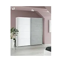 dmora - vestiaire ponce, armoire de chambre à 2 portes coulissantes, armoire avec tringle à vêtements et 2 étagères, cm 150x60h200, blanc et ciment