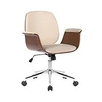 clp fauteuil de bureau kemberg avec coque en bois et revêtement similicuir i chaise de bureau dossier assise rembourrés i piètement métal, couleur:noyer/crème