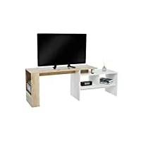 meerveil - meuble tv - meuble télé extensible et ajustable bois scandinaves pour salon, 160 x35 x50 cm blanc et chêne