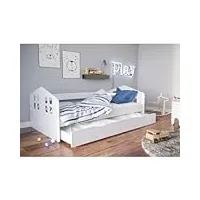 children's beds home - lit simple juno – pour enfants enfants tout-petits junior – taille 160 x 80 cm, couleur blanc, sans tiroir, matelas 10 cm en mousse/latex