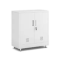 armoire de rangement en métal avec portes verrouillables et étagère réglable, petites armoires de rangement verrouillables pour la maison, le bureau et le garage (blanc)